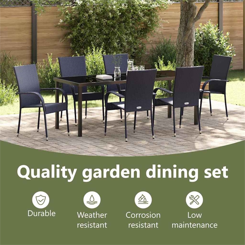 vidaXL Garden Dining Set 7 pcs Black Powder-Coated Steel