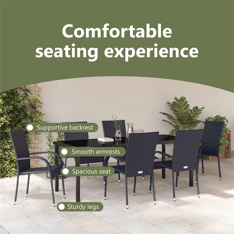 vidaXL Garden Dining Set 7 pcs Black Powder-Coated Steel