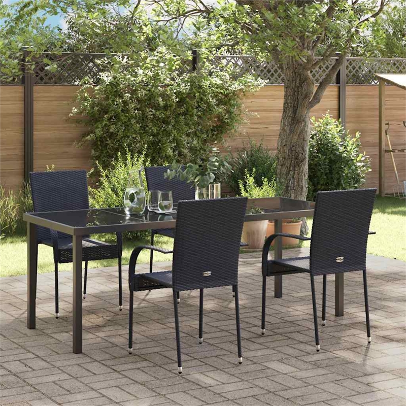 vidaXL Garden Dining Set 5 pcs Black Powder-Coated Steel