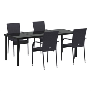 vidaXL Garden Dining Set 5 pcs Black Powder-Coated Steel