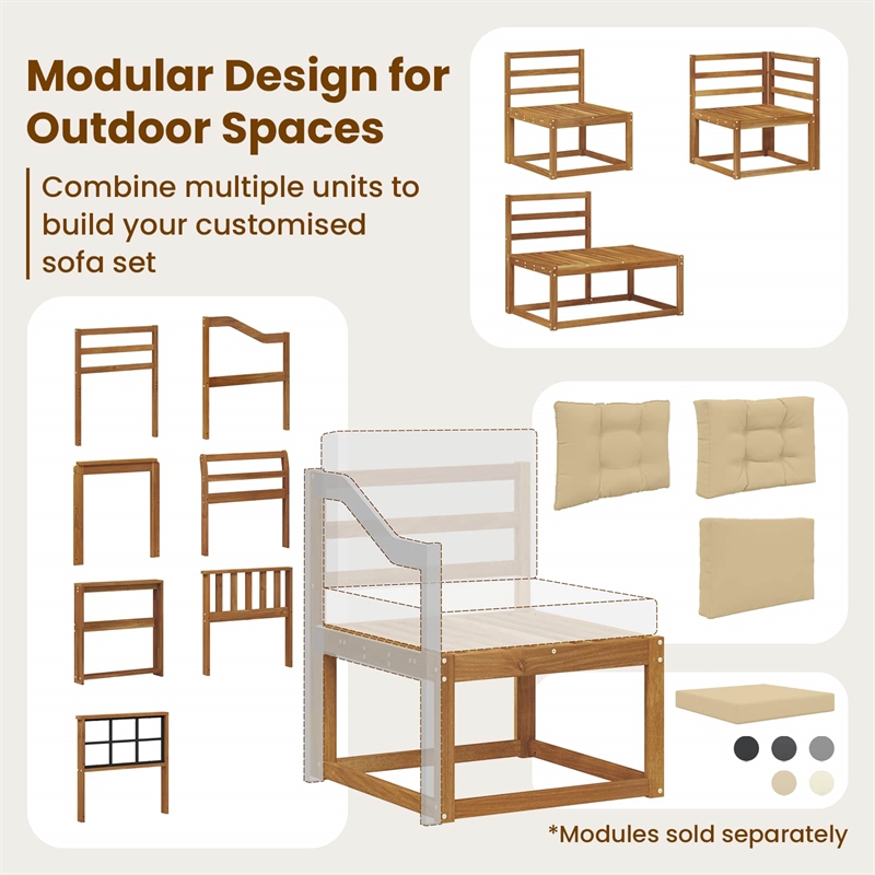 vidaXL 2 Piece Outdoor Middle Sofa Solid Acacia Wood