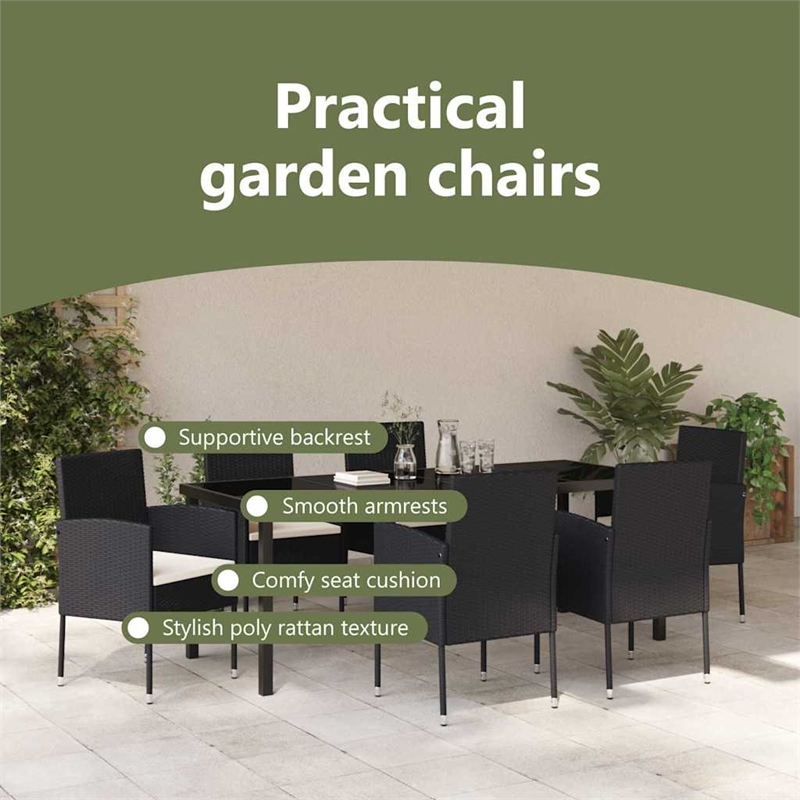 vidaxl garden dining set 7 pcs black poly rattan