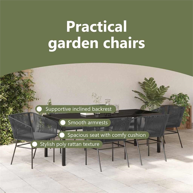 vidaXL Garden Dining Set 7 pcs Black Powder-Coated Steel