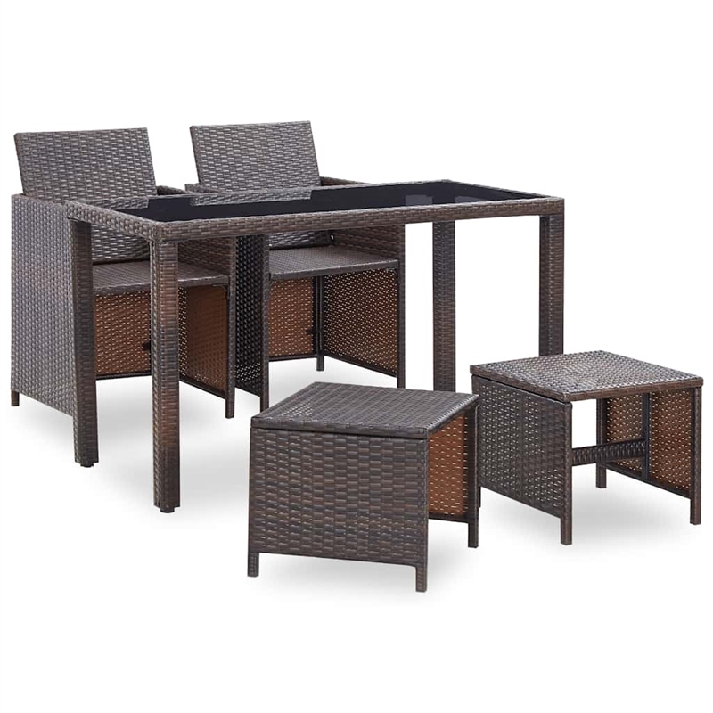 vidaXL 5 Piece Patio Dining Set with Cushions Poly Rattan Brown