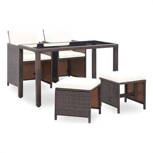 vidaXL 5 Piece Patio Dining Set with Cushions Poly Rattan Brown