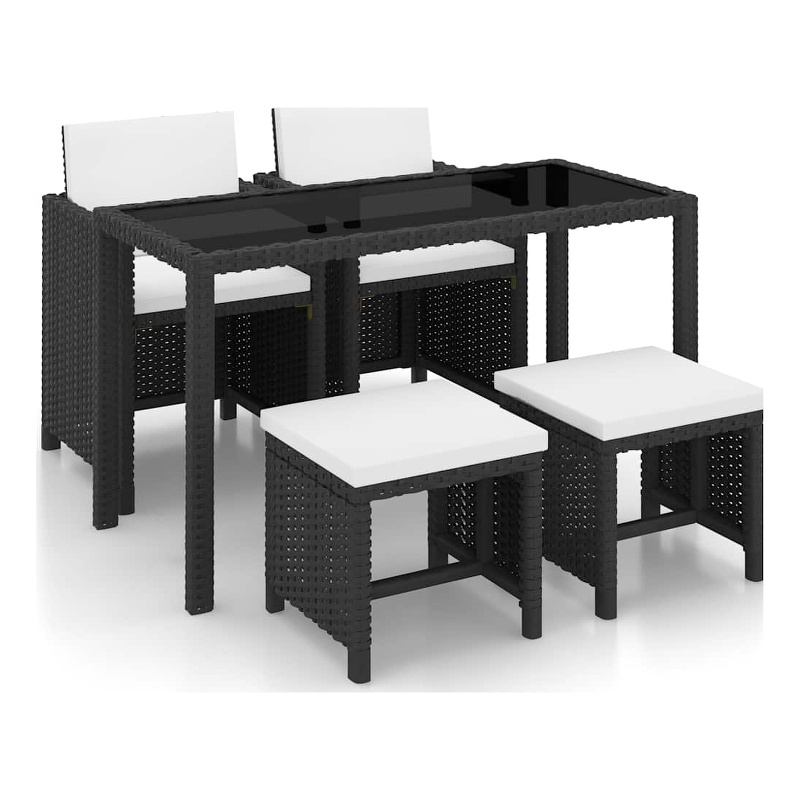 vidaXL 5 Piece Patio Dining Set with Cushions Poly Rattan Black