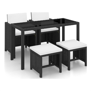 vidaXL 5 Piece Patio Dining Set with Cushions Poly Rattan Black