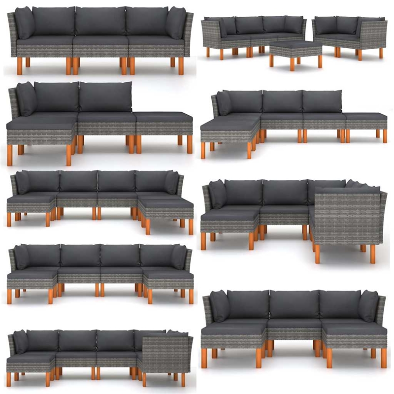vidaXL Corner Sofa Poly Rattan and Solid Eucalyptus Wood