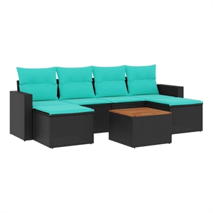vidaXL 7 Piece Patio Sofa Set with Cushions Black Poly Rattan