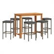 vidaXL 7 Piece Patio Bar Set Gray Solid Wood Acacia and Poly Rattan