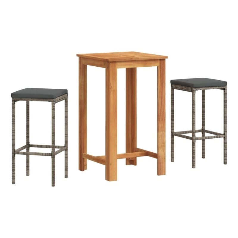 vidaXL 3 Piece Patio Bar Set Gray Solid Wood Acacia and Poly Rattan