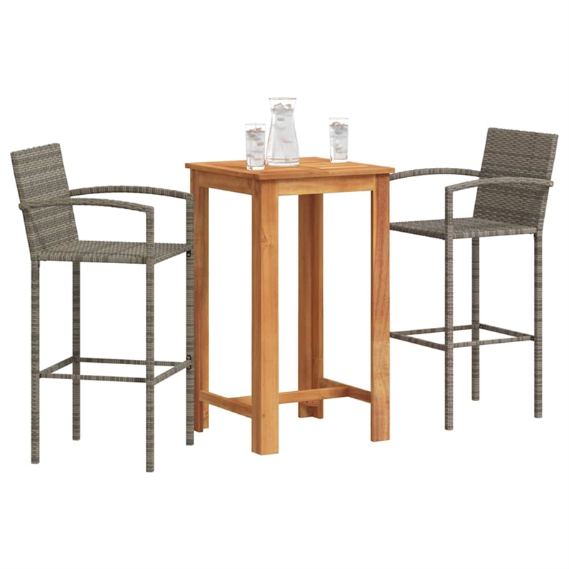 vidaXL 3 Piece Patio Bar Set Gray Solid Wood Acacia and Poly Rattan