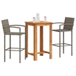 vidaXL 3 Piece Patio Bar Set Gray Solid Wood Acacia and Poly Rattan