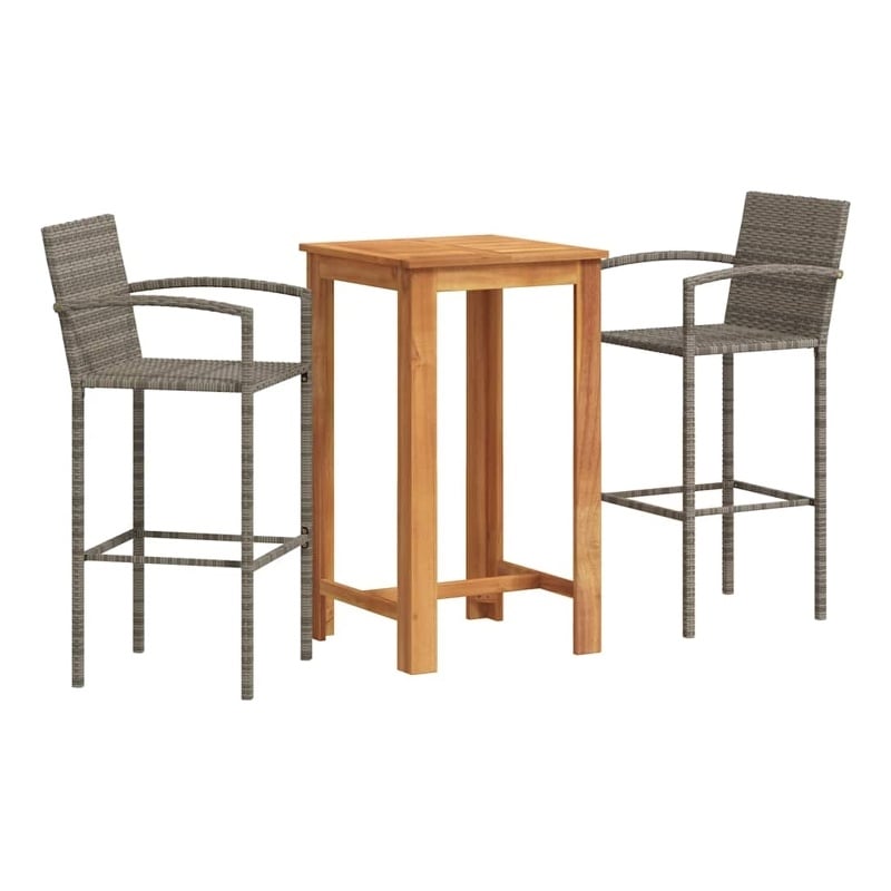 vidaXL 3 Piece Patio Bar Set Gray Solid Wood Acacia and Poly Rattan