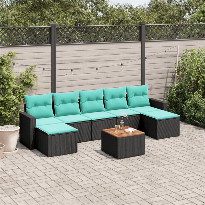 vidaXL 8 Piece Patio Sofa Set with Cushions Black Poly Rattan