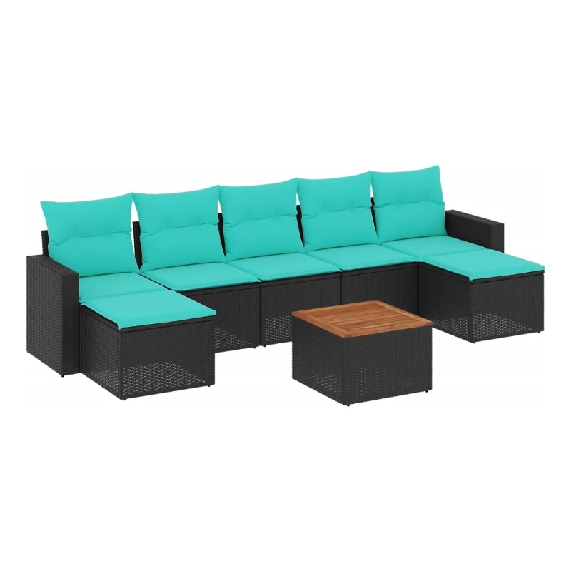 vidaXL 8 Piece Patio Sofa Set with Cushions Black Poly Rattan