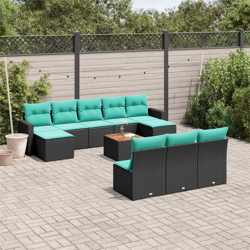 vidaXL 11 Piece Patio Sofa Set with Cushions Black Poly Rattan