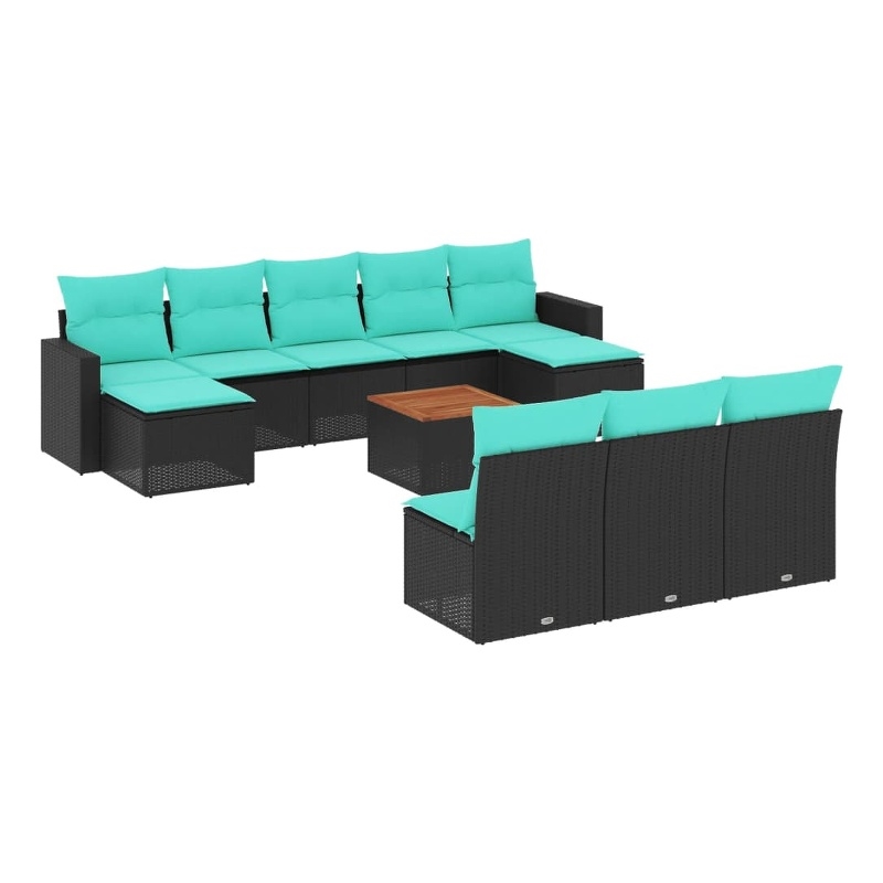 vidaXL 11 Piece Patio Sofa Set with Cushions Black Poly Rattan