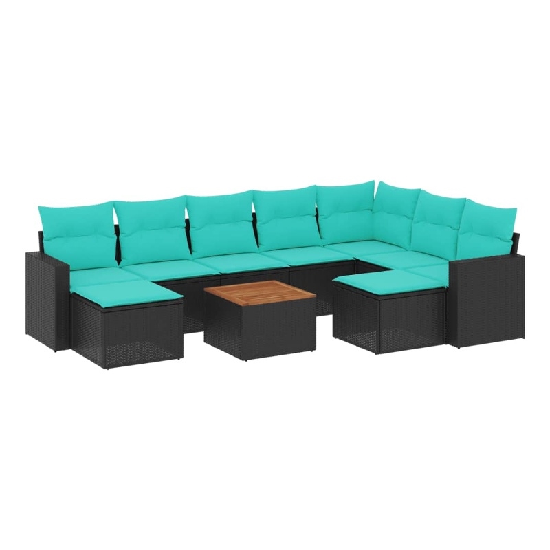 vidaXL 10 Piece Patio Sofa Set with Cushions Black Poly Rattan