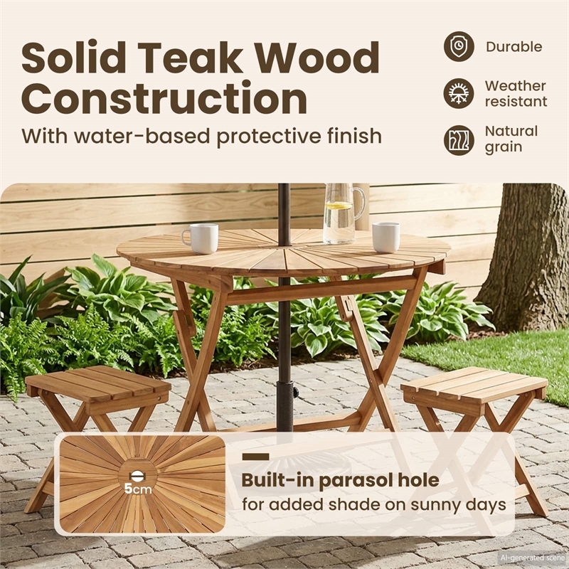 vidaXL Folding Garden Table Natural 43.31 x 29.53 in Solid Teak Wood
