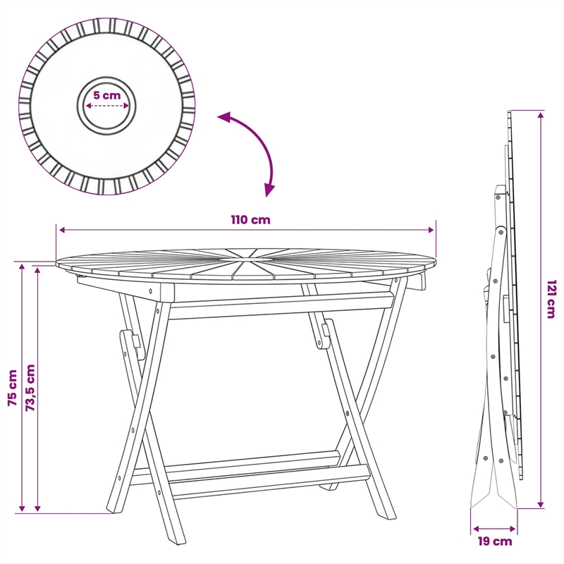 vidaXL Folding Garden Table Natural 43.31 x 29.53 in Solid Teak Wood