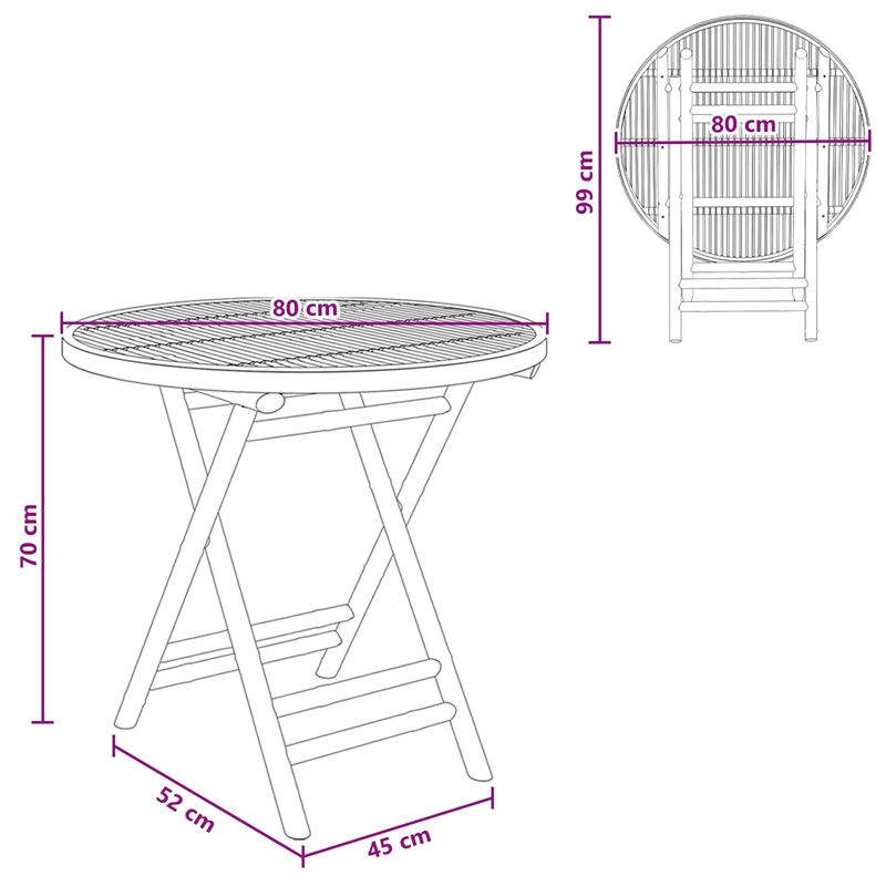 vidaXL Garden Table Natural 31.50 x 27.56 in Bamboo