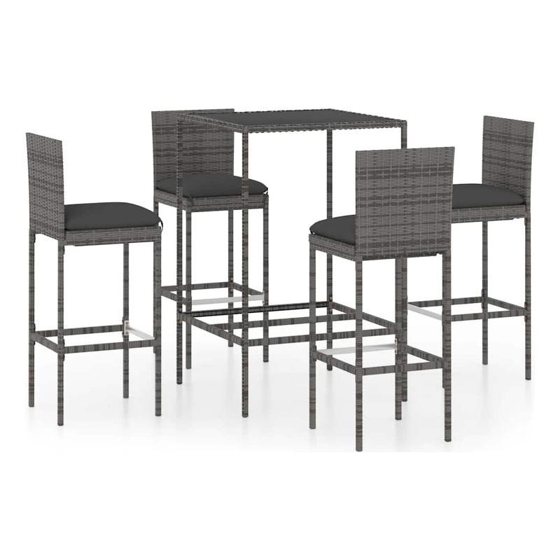 vidaXL 5 Piece Patio Bar Set with Cushions Poly Rattan Gray