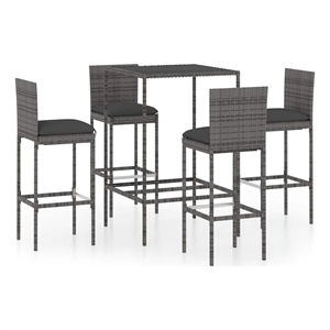 vidaXL 5 Piece Patio Bar Set with Cushions Poly Rattan Gray
