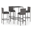 vidaXL 5 Piece Patio Bar Set with Cushions Poly Rattan Gray
