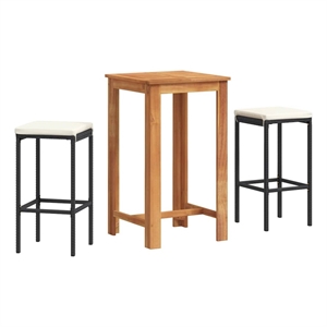 vidaXL 3 Piece Patio Bar Set Black Solid Wood Acacia and Poly Rattan