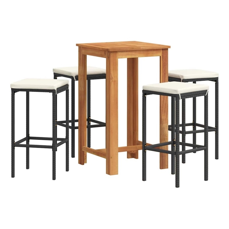 vidaXL 5 Piece Patio Bar Set Black Solid Wood Acacia and Poly Rattan