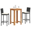 vidaXL 3 Piece Patio Bar Set Black Solid Wood Acacia and Poly Rattan