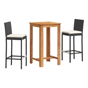 vidaXL 3 Piece Patio Bar Set Black Solid Wood Acacia and Poly Rattan