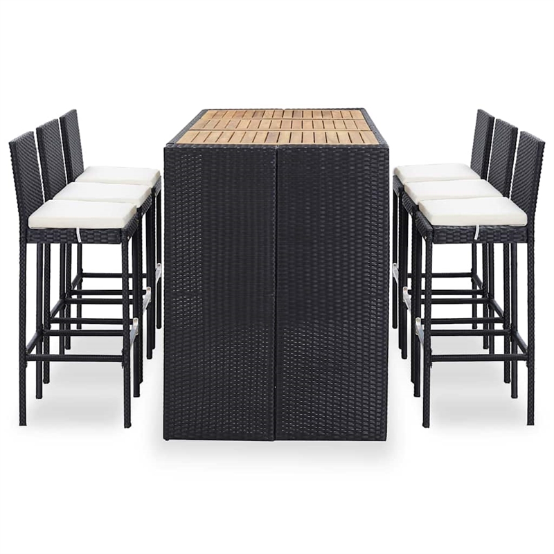 vidaXL 7 Piece Patio Bar Set with Cushions Poly Rattan Black