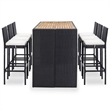 vidaXL 7 Piece Patio Bar Set with Cushions Poly Rattan Black