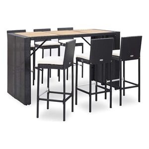 vidaXL 7 Piece Patio Bar Set with Cushions Poly Rattan Black