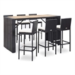 vidaXL 7 Piece Patio Bar Set with Cushions Poly Rattan Black