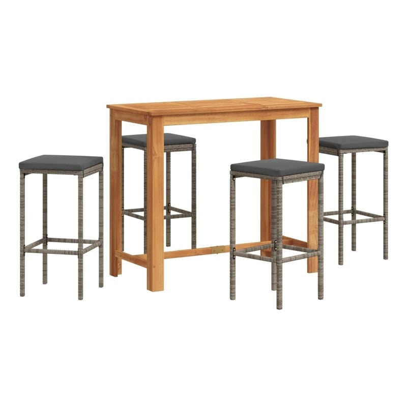vidaXL 5 Piece Patio Bar Set Gray Solid Wood Acacia and Poly Rattan
