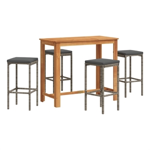 vidaXL 5 Piece Patio Bar Set Gray Solid Wood Acacia and Poly Rattan