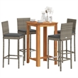 vidaXL 5 Piece Patio Bar Set Gray Solid Wood Acacia and Poly Rattan
