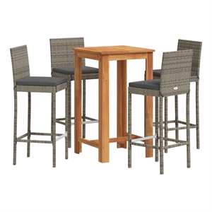 vidaXL 5 Piece Patio Bar Set Gray Solid Wood Acacia and Poly Rattan