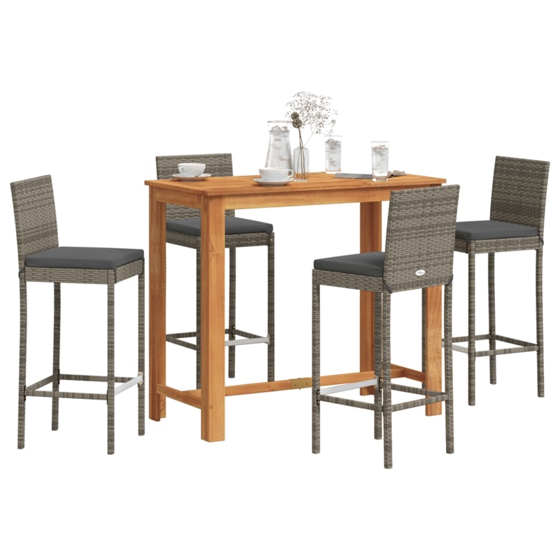 vidaXL 5 Piece Patio Bar Set Gray Solid Wood Acacia and Poly Rattan