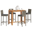 vidaXL 5 Piece Patio Bar Set Gray Solid Wood Acacia and Poly Rattan