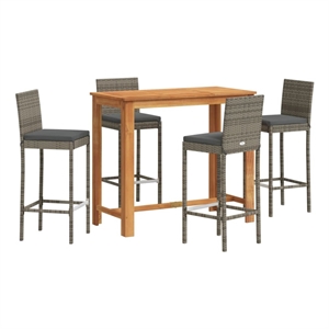 vidaXL 5 Piece Patio Bar Set Gray Solid Wood Acacia and Poly Rattan