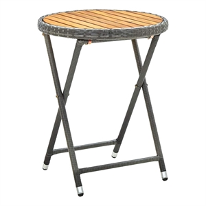 vidaXL Tea Table Gray 23.6&quot Poly Rattan and Solid Acacia Wood