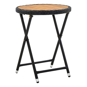vidaXL Tea Table Black 23.6&quot Poly Rattan and Solid Acacia Wood
