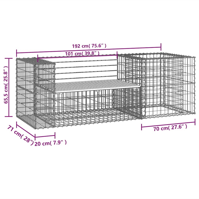 vidaXL Patio Bench with Gabion Basket Solid Wood Pine