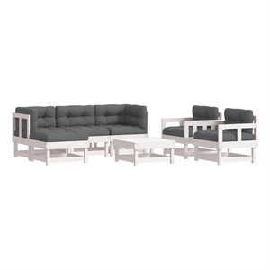 vidaXL 7 Piece Patio Lounge Set with Cushions White Solid Wood