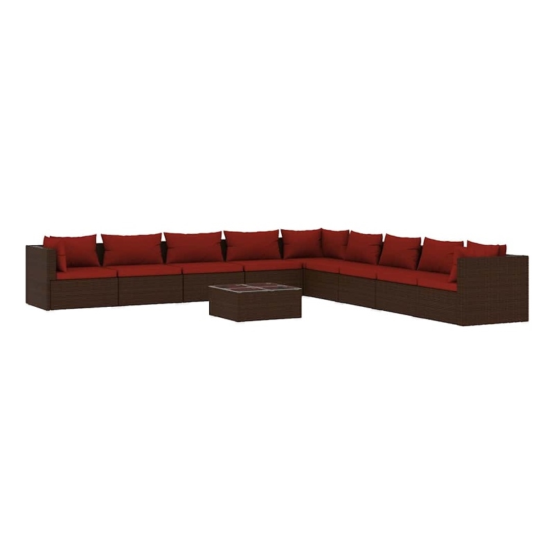 vidaXL 10 Piece Patio Lounge Set with Cushions Poly Rattan Brown
