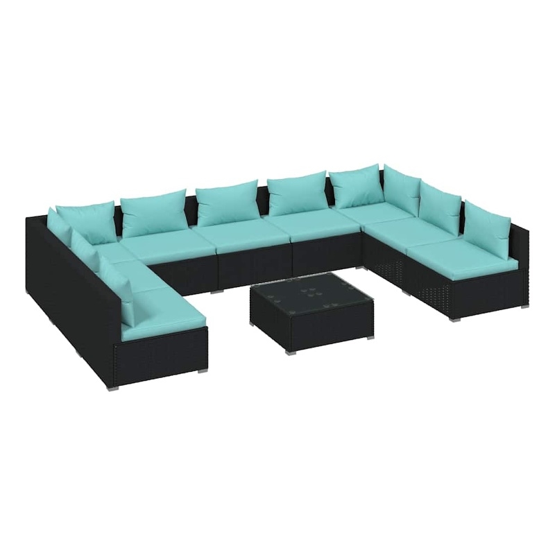 vidaXL 10 Piece Patio Lounge Set with Cushions Poly Rattan Black